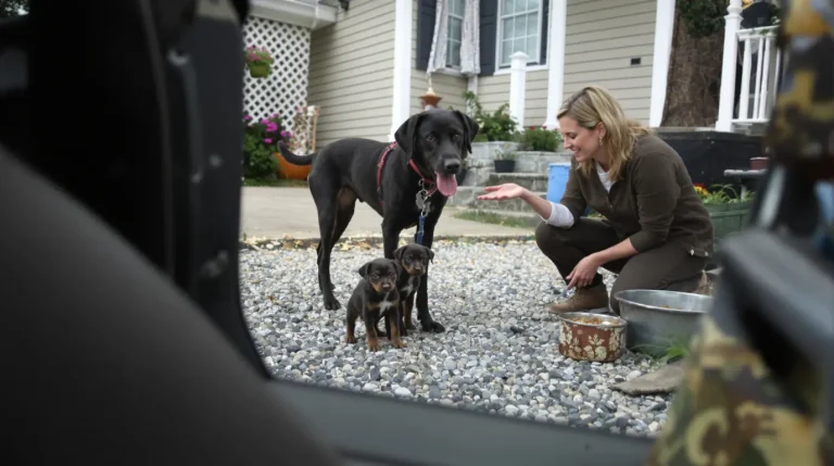 En voyant une chienne et ses 2 chiots au bord de la route, cette automobiliste fait demi-tour