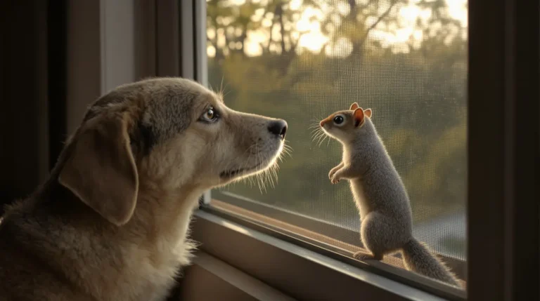 Relâché dans la forêt, cet écureuil revient chaque matin jouer à la fenêtre avec sa meilleure amie canine